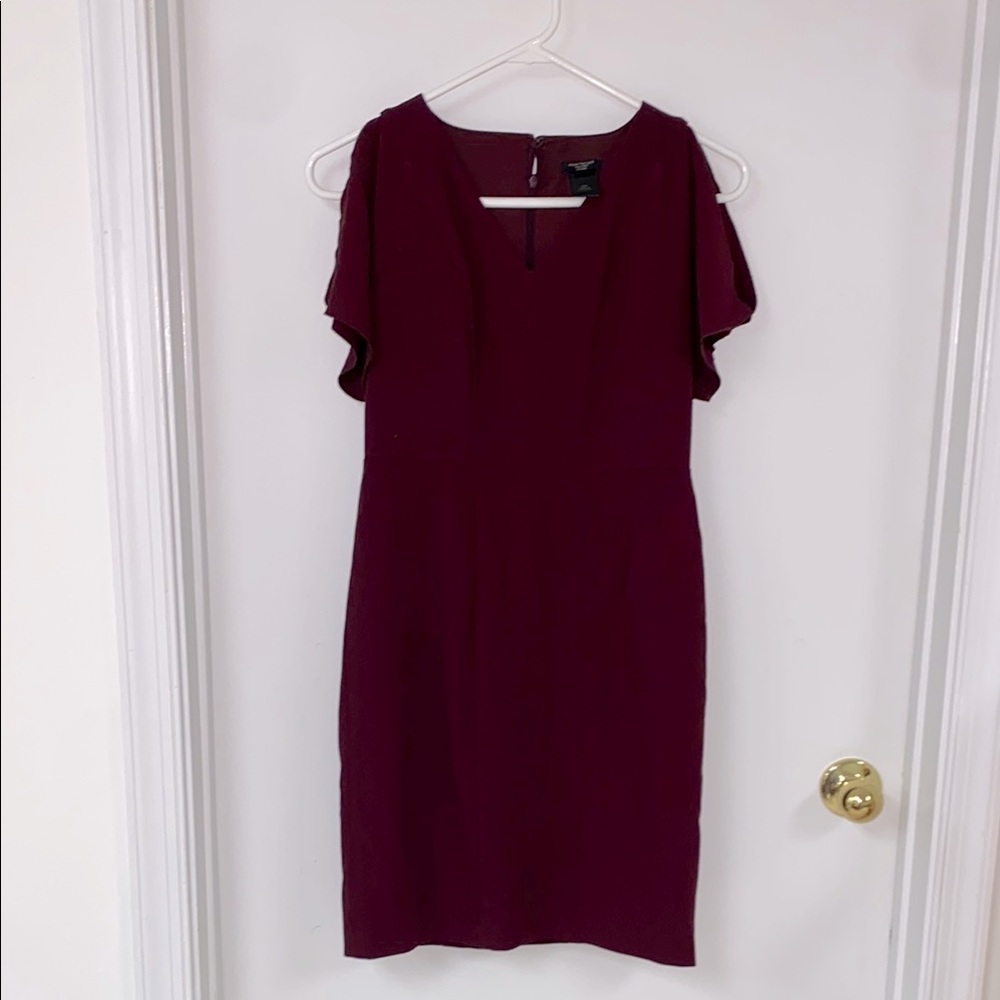 Ann Taylor burgundy office work dress flutter sleeve